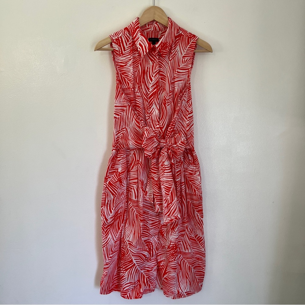 Talbots Red and White Sleeveless Tie-Waist Shirt Dress